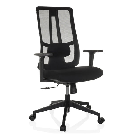 Sedia da ufficio professionale TRAMORE BASE nera con schienale in rete e braccioli di hjh OFFICE
