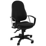 Sedia Home Office TRENDY SY con rivestimento in tessuto nero e braccioli in metallo di Topstar