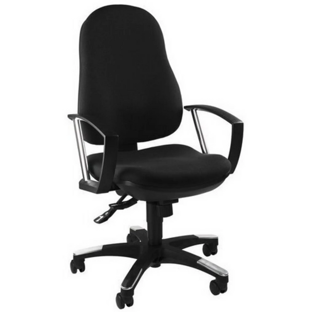Sedia Home Office TRENDY SY con rivestimento in tessuto nero e braccioli in metallo di Topstar
