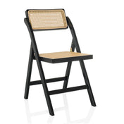 Sedia pieghevole TUDELA BAMBOO nera con seduta e schienale in paglia di Vienna marrone di hjh LIVING