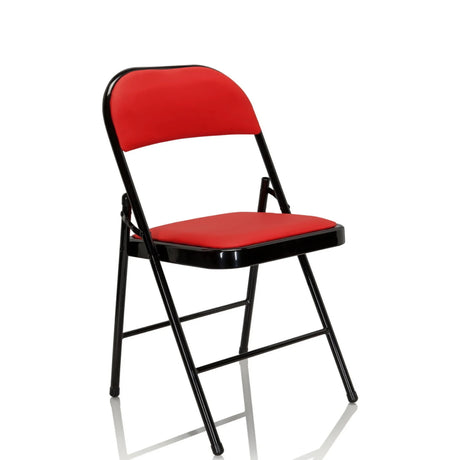 Sedia pieghevole TUDELA rossa con rivestimento in ecopelle e struttura nera di hjh OFFICE