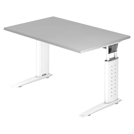 Scrivania regolabile in altezza UNDA 12 W con piano grigio e struttura bianca di hjh OFFICE PRO