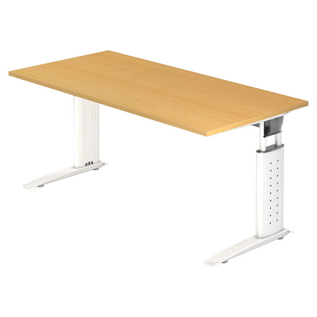Scrivania regolabile in altezza UNDA 16 W in faggio e bianco con struttura a T di hjh OFFICE PRO