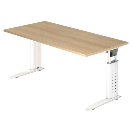Scrivania regolabile in altezza UNDA 16 W con piano effetto rovere e struttura bianca di hjh OFFICE PRO