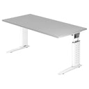 Scrivania regolabile in altezza UNDA 16 W con piano grigio e struttura bianca di hjh OFFICE PRO