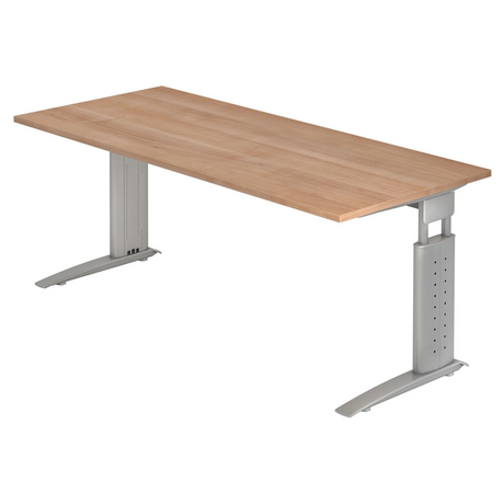 Scrivania regolabile in altezza UNDA 19 S in effetto noce con gambe argentate di hjh OFFICE PRO