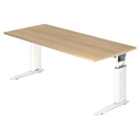 Scrivania regolabile in altezza UNDA 19 W in rovere e bianco con due basi a T di hjh OFFICE PRO