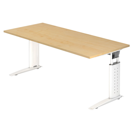 Scrivania regolabile in altezza UNDA 19 W in acero e bianco con due basi a T di hjh OFFICE PRO