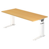 Scrivania regolabile in altezza UNDA 19 W in faggio e bianco con struttura a T di hjh OFFICE PRO