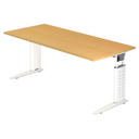 Scrivania regolabile in altezza UNDA 19 W in faggio e bianco con struttura a T di hjh OFFICE PRO