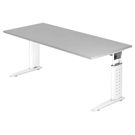 Scrivania regolabile in altezza UNDA 19 W con piano grigio e struttura bianca di hjh OFFICE PRO