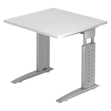Scrivania regolabile in altezza UNDA 8 S con piano bianco e struttura argento di hjh OFFICE PRO