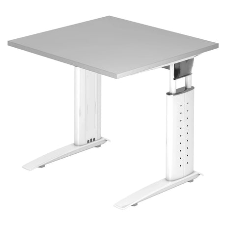 Scrivania regolabile in altezza UNDA 8 W con piano grigio e struttura bianca di hjh OFFICE PRO