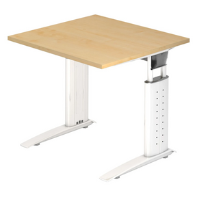 Scrivania regolabile in altezza UNDA 8 W con piano in legno d'acero e struttura bianca di hjh OFFICE PRO