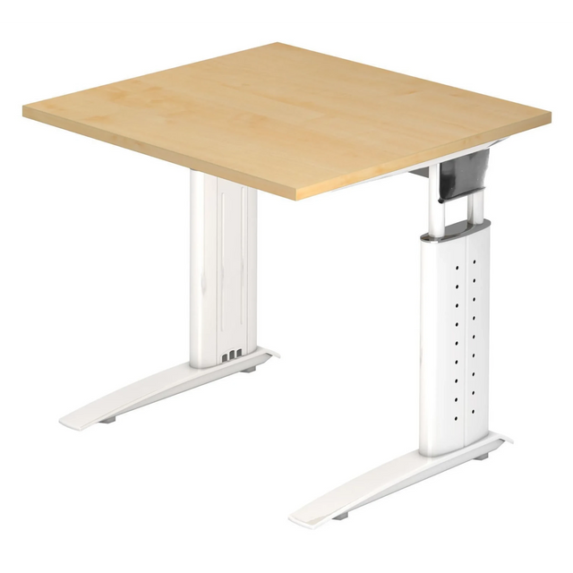 Scrivania regolabile in altezza UNDA 8 W con piano in legno d'acero e struttura bianca di hjh OFFICE PRO