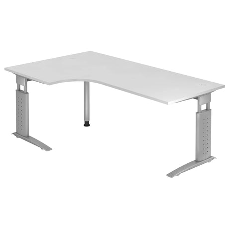 Scrivania angolare regolabile in altezza UNDA 82 S in bianco e argento con piano a L di hjh OFFICE PRO