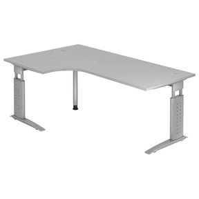 Scrivania angolare regolabile in altezza UNDA 82 S in grigio e argento con piano a L di hjh OFFICE PRO