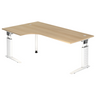 Scrivania angolare regolabile in altezza UNDA 82 W in effetto rovere con struttura bianca di hjh OFFICE PRO