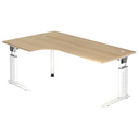 Scrivania angolare regolabile in altezza UNDA 82 W in effetto rovere con struttura bianca di hjh OFFICE PRO