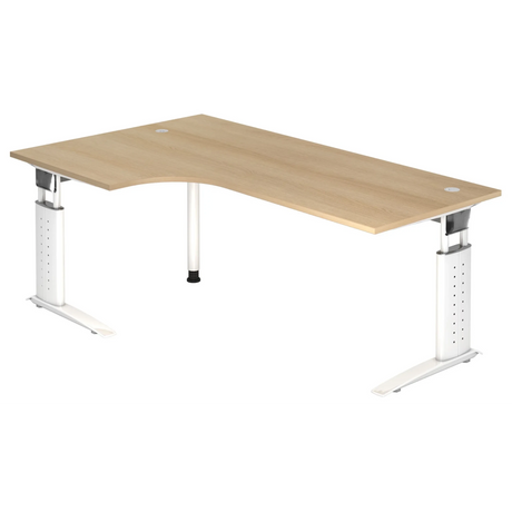 Scrivania angolare regolabile in altezza UNDA 82 W in effetto rovere con struttura bianca di hjh OFFICE PRO