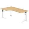 Scrivania angolare regolabile in altezza UNDA 82 W in aspetto acero con gambe bianche di hjh OFFICE PRO