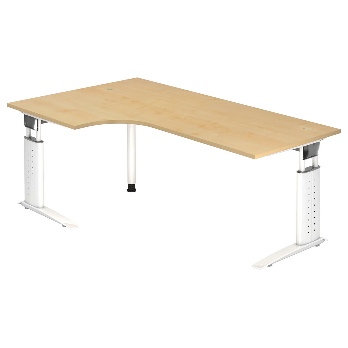 Scrivania angolare regolabile in altezza UNDA 82 W in aspetto acero con gambe bianche di hjh OFFICE PRO