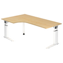 Scrivania angolare regolabile in altezza UNDA 82 W in aspetto acero con gambe bianche di hjh OFFICE PRO