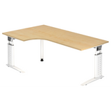 Scrivania angolare regolabile in altezza UNDA 82 W in aspetto acero con gambe bianche di hjh OFFICE PRO