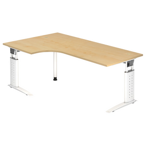 Scrivania angolare regolabile in altezza UNDA 82 W in aspetto acero con gambe bianche di hjh OFFICE PRO