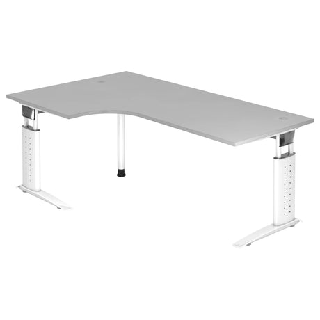 Scrivania a L UNDA 82 W in grigio e bianco, regolabile in altezza con due gambe della struttura di hjh OFFICE PRO