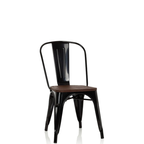 Sedia bistro nera VANTAGGIO COMFORT W con seduta in legno scuro e struttura in metallo di hjh OFFICE