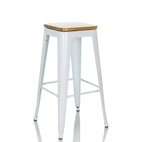 Sgabello da bar VANTAGGIO HIGH WS bianco con seduta quadrata in legno e struttura in metallo di hjh OFFICE