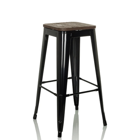 Sgabello da bar VANTAGGIO HIGH WS con struttura in metallo nero e seduta in legno scuro di hjh OFFICE