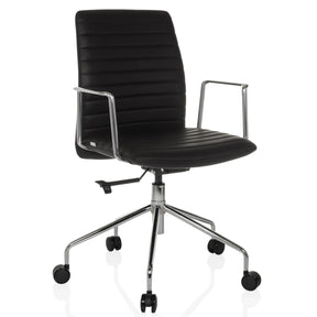 Poltrona di lusso VEMONA 30 con rivestimento nero, braccioli cromati e base a stella con ruote di hjh OFFICE