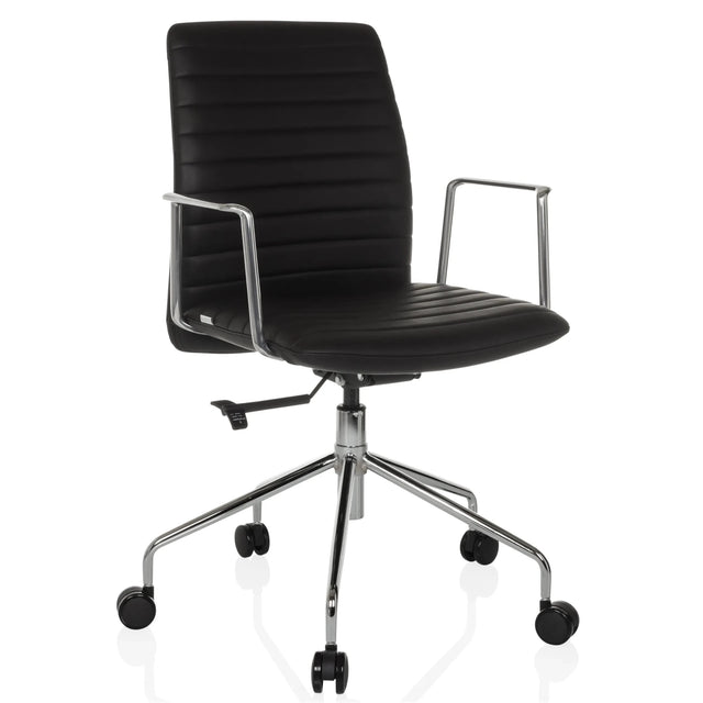Poltrona di lusso VEMONA 30 con rivestimento nero, braccioli cromati e base a stella con ruote di hjh OFFICE