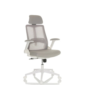 Sedia Home Office VENDO W in grigio con schienale in rete e base bianca di hjh OFFICE