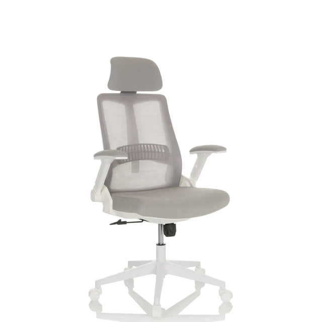 Sedia Home Office VENDO W in grigio con schienale in rete e base bianca di hjh OFFICE