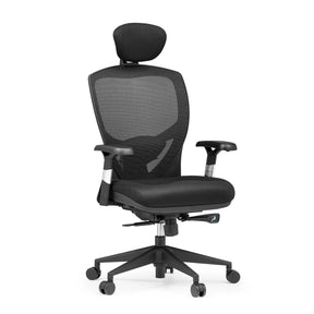 High-end Sedia da ufficio VENUS BASE con rivestimento in rete nera, poggiatesta e braccioli di hjh OFFICE