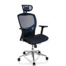 High-end Sedia da ufficio VENUS ONE con rivestimento in rete blu, poggiatesta e base argento di hjh OFFICE