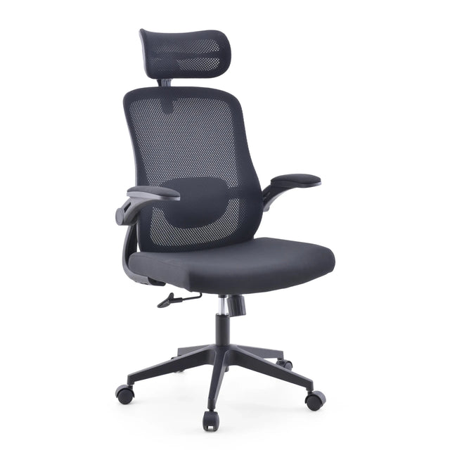 Sedia Home Office Vertuflex nera con schienale in rete e poggiatesta di MyBuero