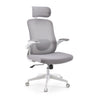 Sedia Home Office Vertuflex in grigio con schienale in rete, poggiatesta e struttura bianca di MyBuero