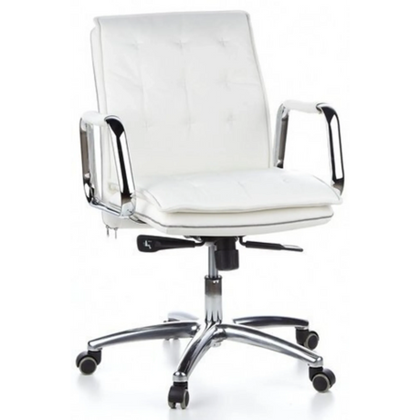 Poltrona professionale VILLA 10 in bianco crema con imbottitura trapuntata e struttura cromata di hjh OFFICE