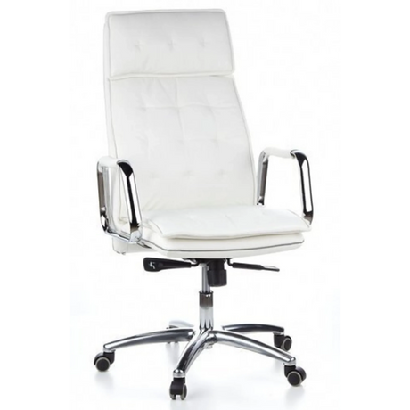 Poltrona professionale VILLA 20 in bianco crema con imbottitura trapuntata e base cromata di hjh OFFICE