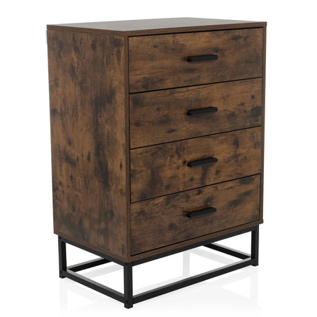 Cassettiera marrone VINSTRA con quattro cassetti e struttura in metallo nero di hjh LIVING