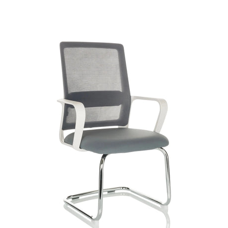 Sedia a sbalzo VISITER W grigia con schienale in rete e struttura cromata di hjh OFFICE