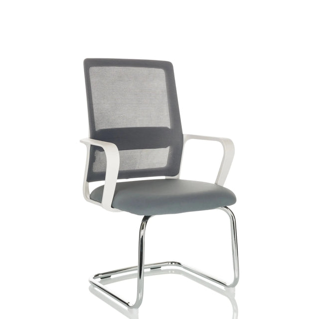 Sedia a sbalzo VISITER W grigia con schienale in rete e struttura cromata di hjh OFFICE