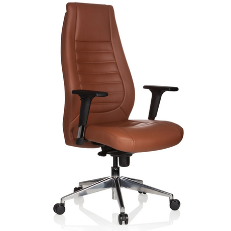 Poltrona professionale VITORO in pelle marrone con braccioli e base neri di hjh OFFICE