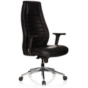 Poltrona professionale VITORO nera con rivestimento in pelle, braccioli e base a stella cromata di hjh OFFICE