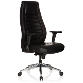 Poltrona professionale VITORO nera con rivestimento in pelle, braccioli e base a stella cromata di hjh OFFICE