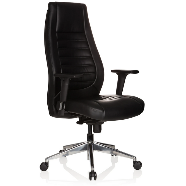 Poltrona professionale VITORO nera con rivestimento in pelle, braccioli e base a stella cromata di hjh OFFICE